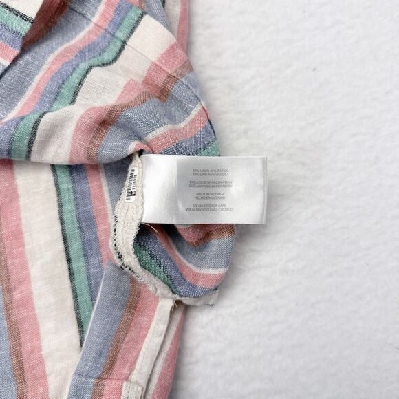 Orvis Top Women’s Size XXL Multicolor Striped Linen Blend Button Front Cuff - Picture 7 of 11